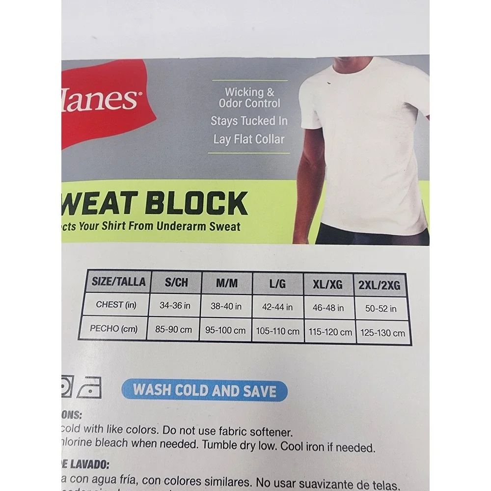 Hanes Mens Sweat Block Crew Neck T-Shirt White Cotton Casual Size Small